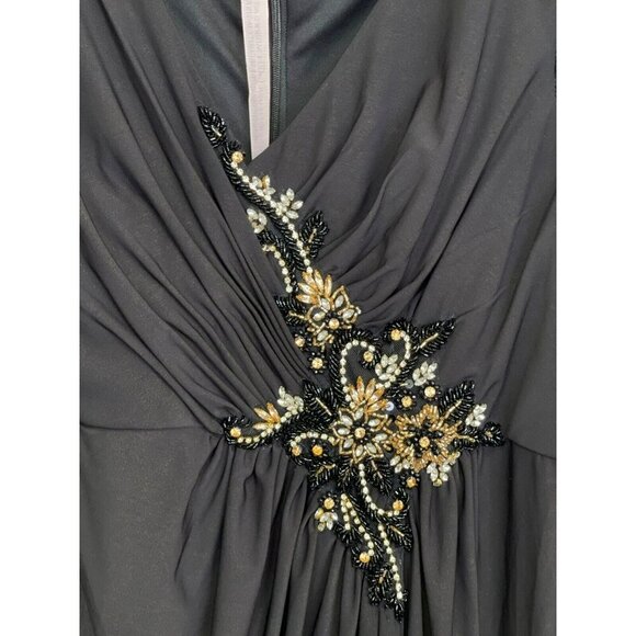 Mac Duggal Maxi Dress Black Formal Long Sleeve Embellished Gown Sz 16 NWT - Picture 5 of 8
